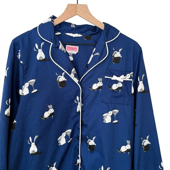 Kate Spade New York Bun Bun Bunny Magic Hat Martini Navy Blue Pajama Top Large - Picture 6 of 10